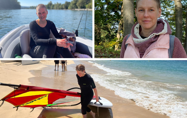 Fotocollage: Elin im Wald, am Strand, in einem Boot